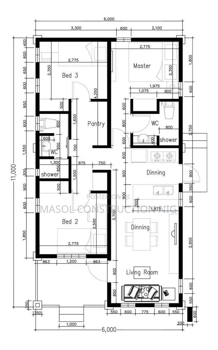 Three Bedroom House Architectural Plans