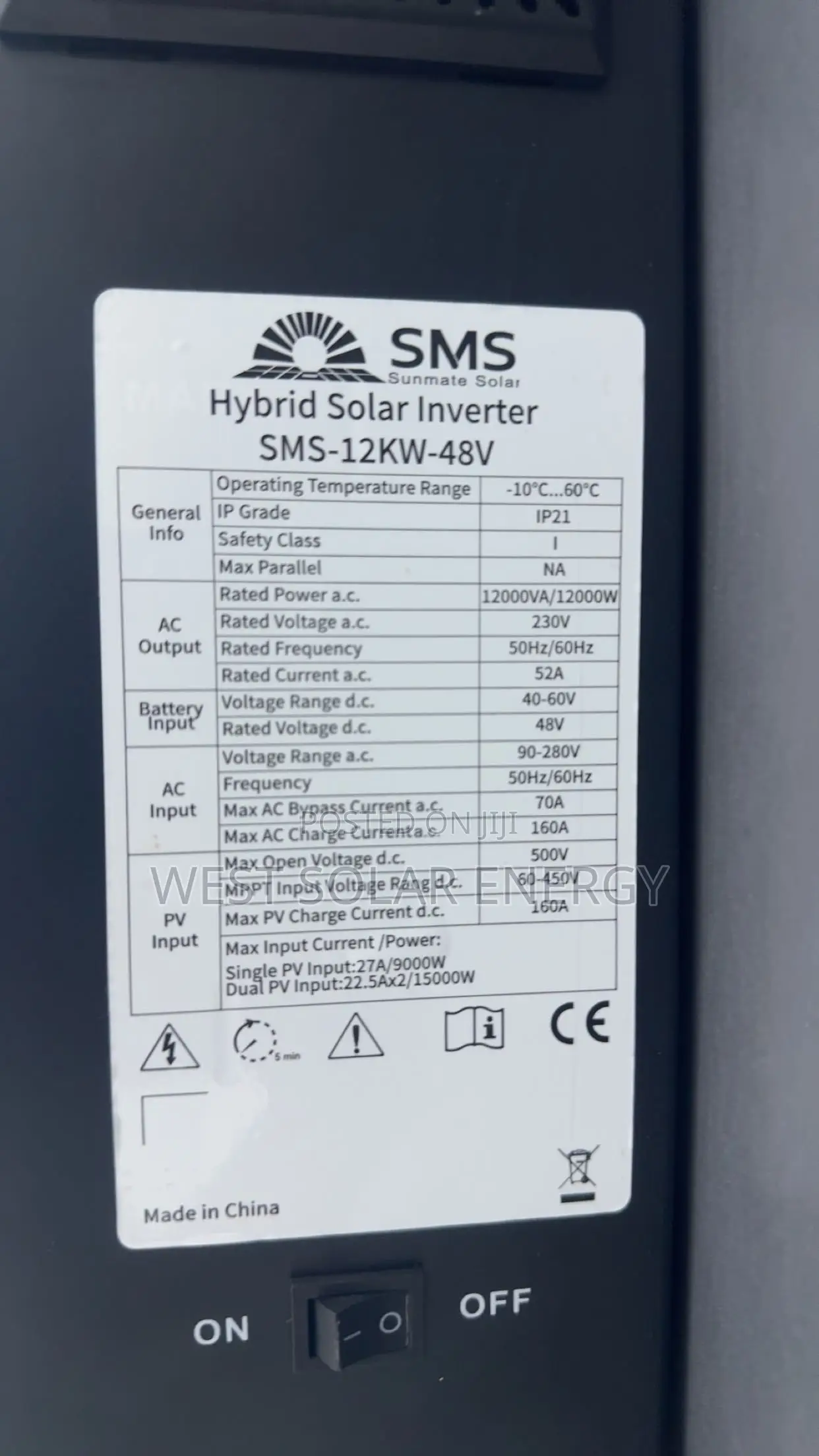 12Kva 48V IP21 SMS Hybrid Solar Inverter