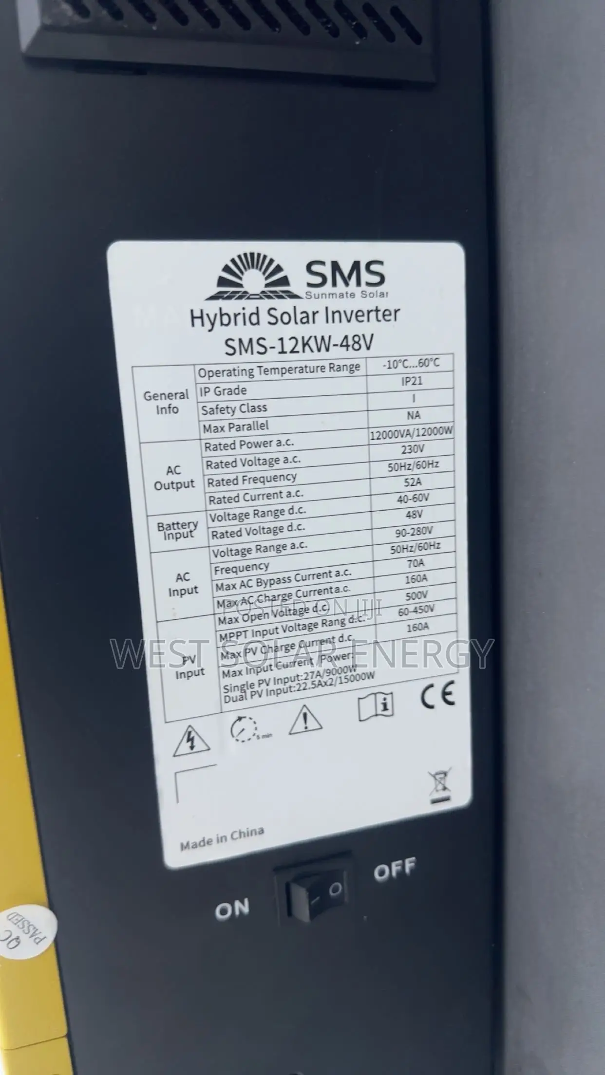 Ip21 12kva 48v SMS Hybrid Solar Inverter