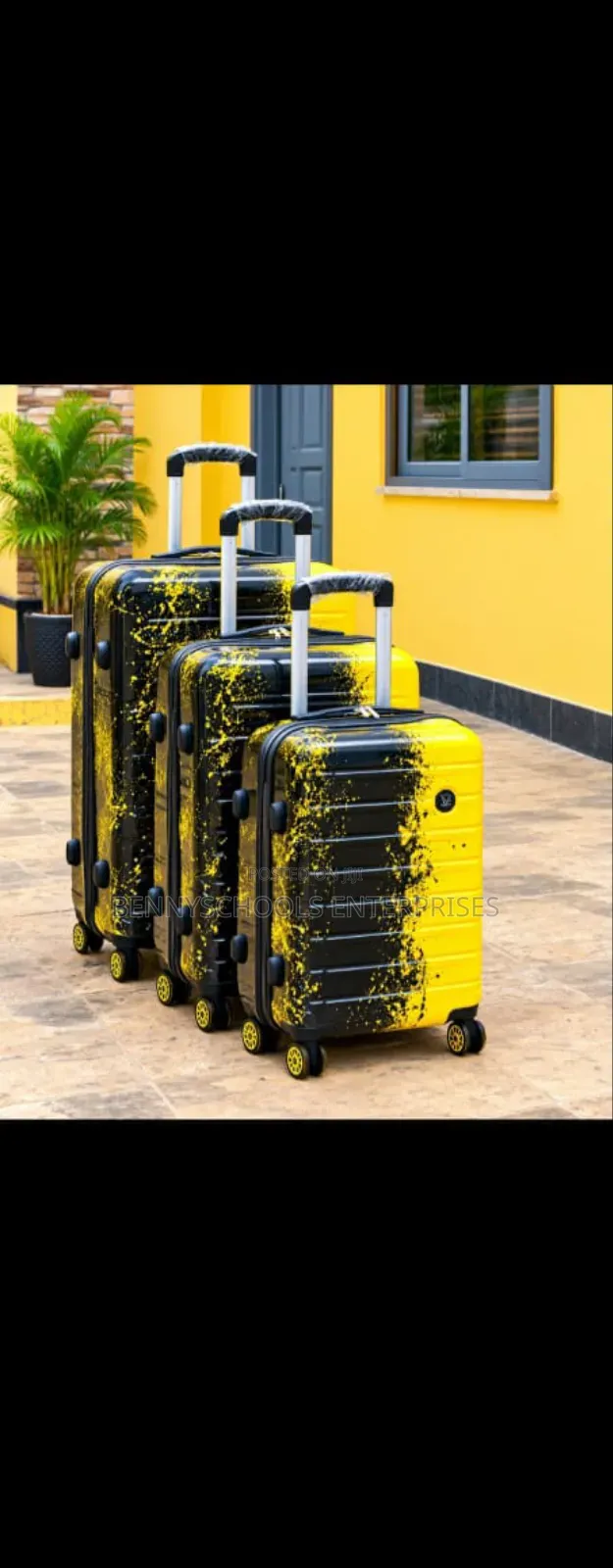 Set of 3 Rubber Luggage Boxes With 4 Wheel Trolleys