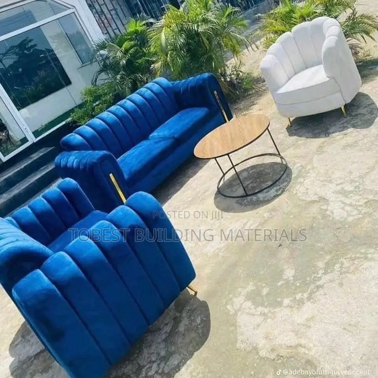 Modern Royal Blue Fluted Velvet Sofa Set With Accent Chair