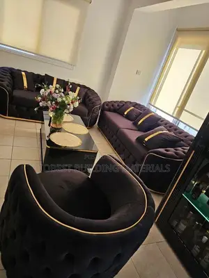Modern Deep Black & Gold Tufted Living Room Furniture Set