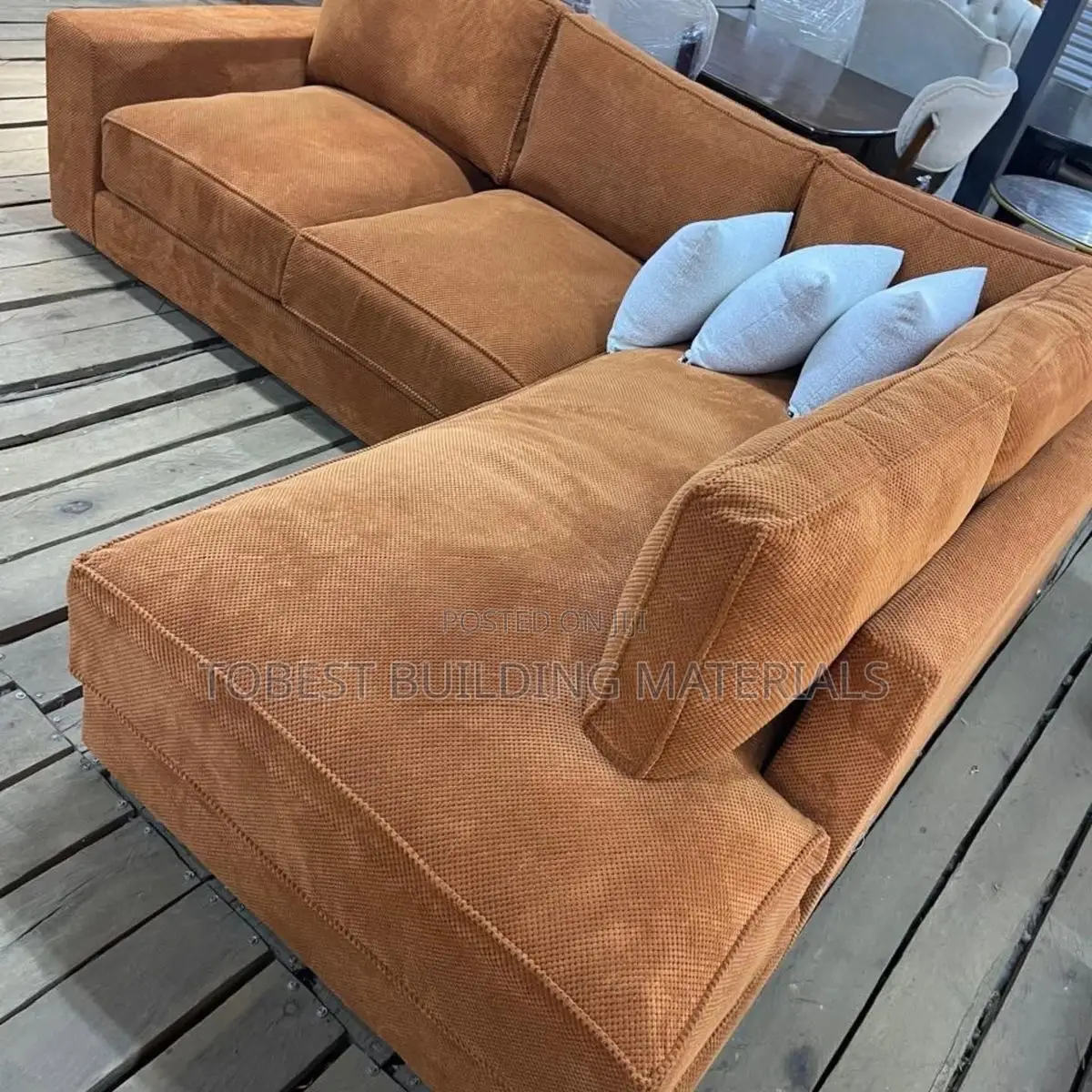 Luxury Right-Facing Chaise Sectional Couch in Warm Rust / Terracotta