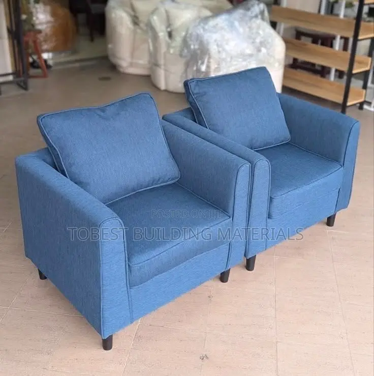 Minimalist Blue Fabric Office Reception / Living Room Armchairs