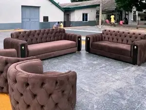 Modern Chocolate Brown Tufted Sofa Set With Lion Door Knocker Accent
