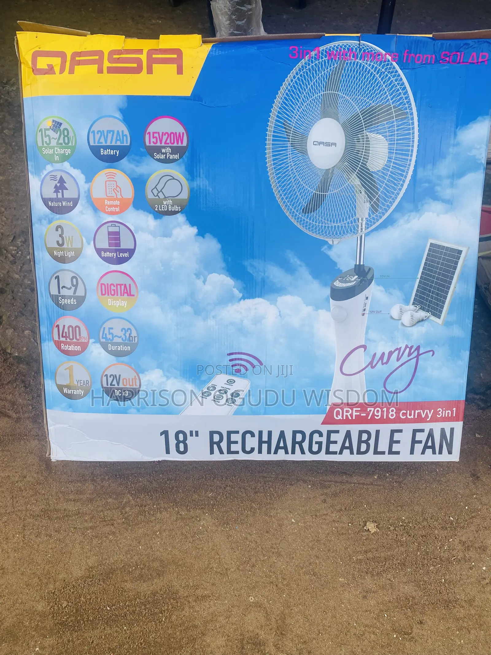 Qasa Solar Rechargeable Fan With Panel for Sale