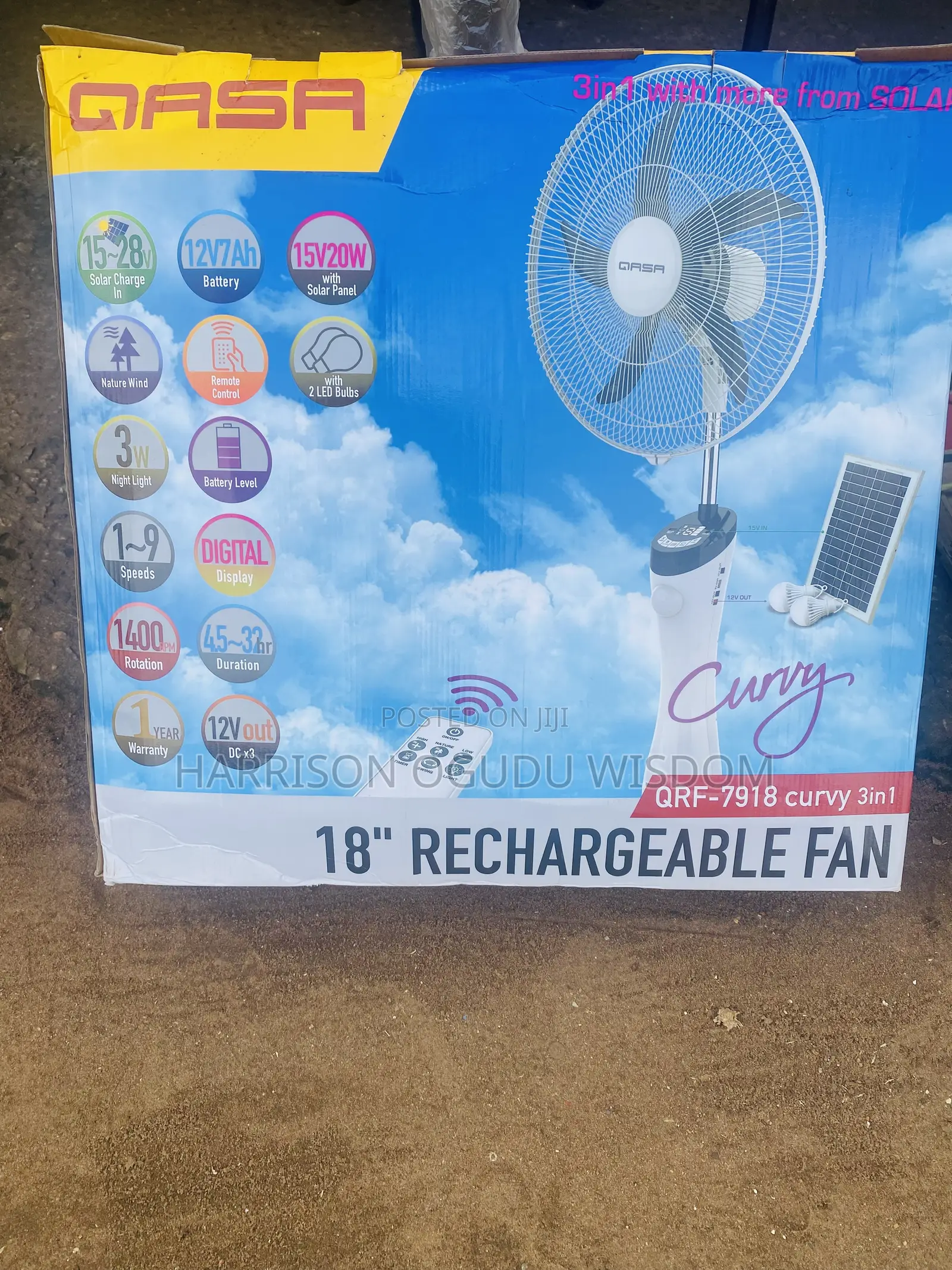 Qasa Solar Rechargeable Fan With Panel for Sale