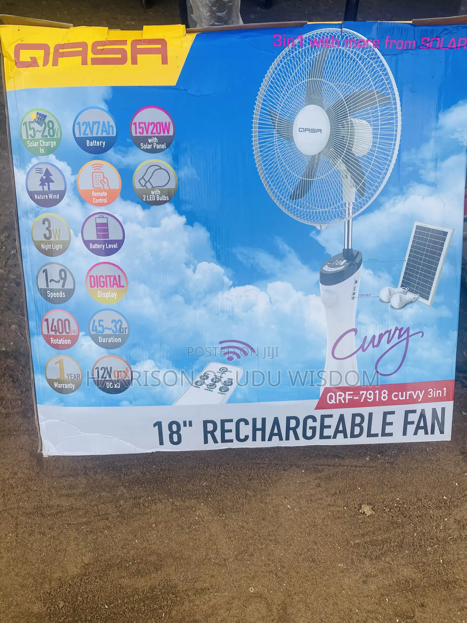 Qasa Solar Rechargeable Fan With Panel for Sale