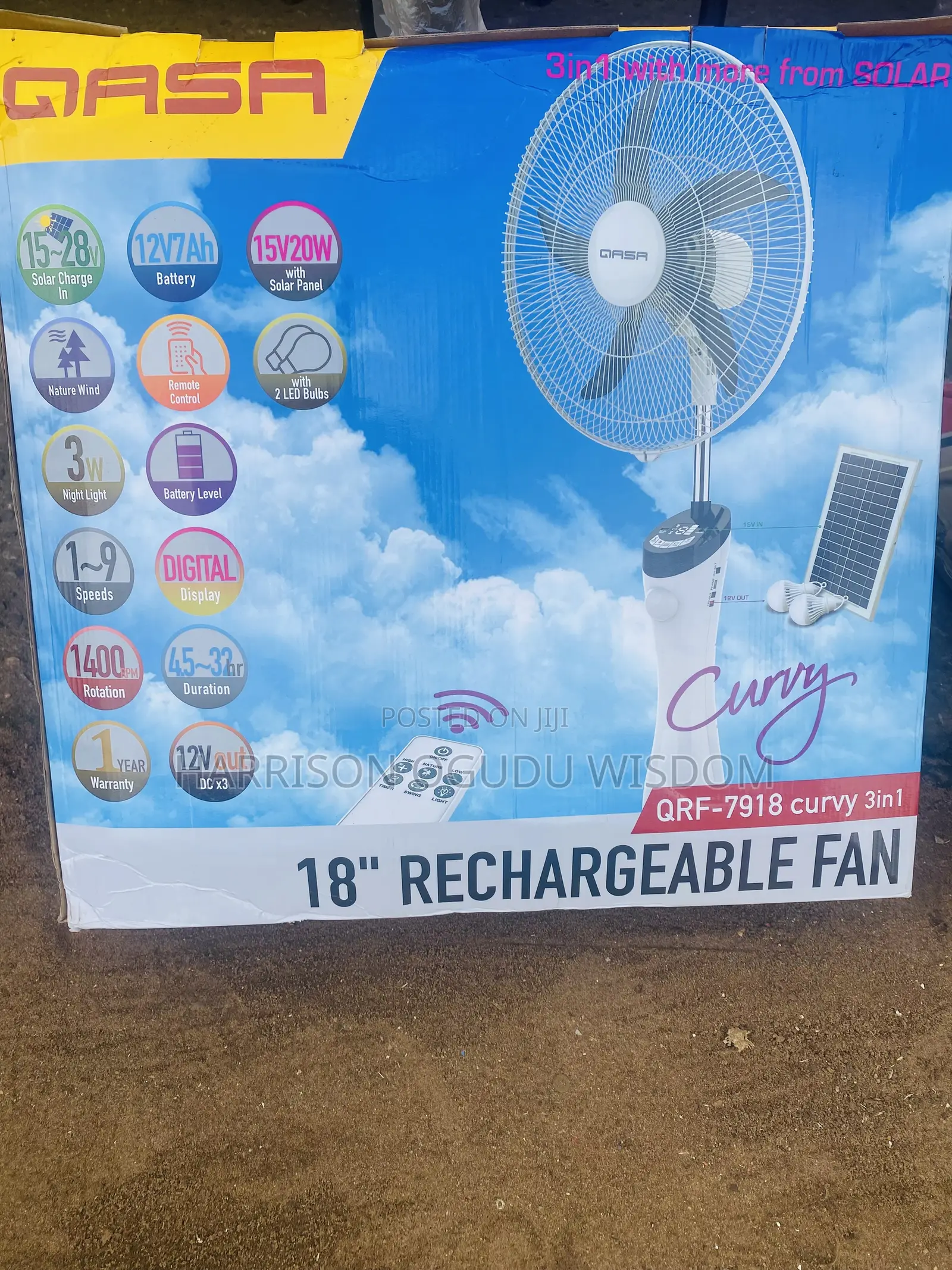 Qasa Solar Rechargeable Fan With Panel for Sale