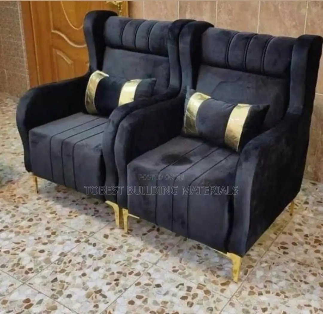 Luxury Black Velvet Wingback Armchairs Pair With Gold Legs