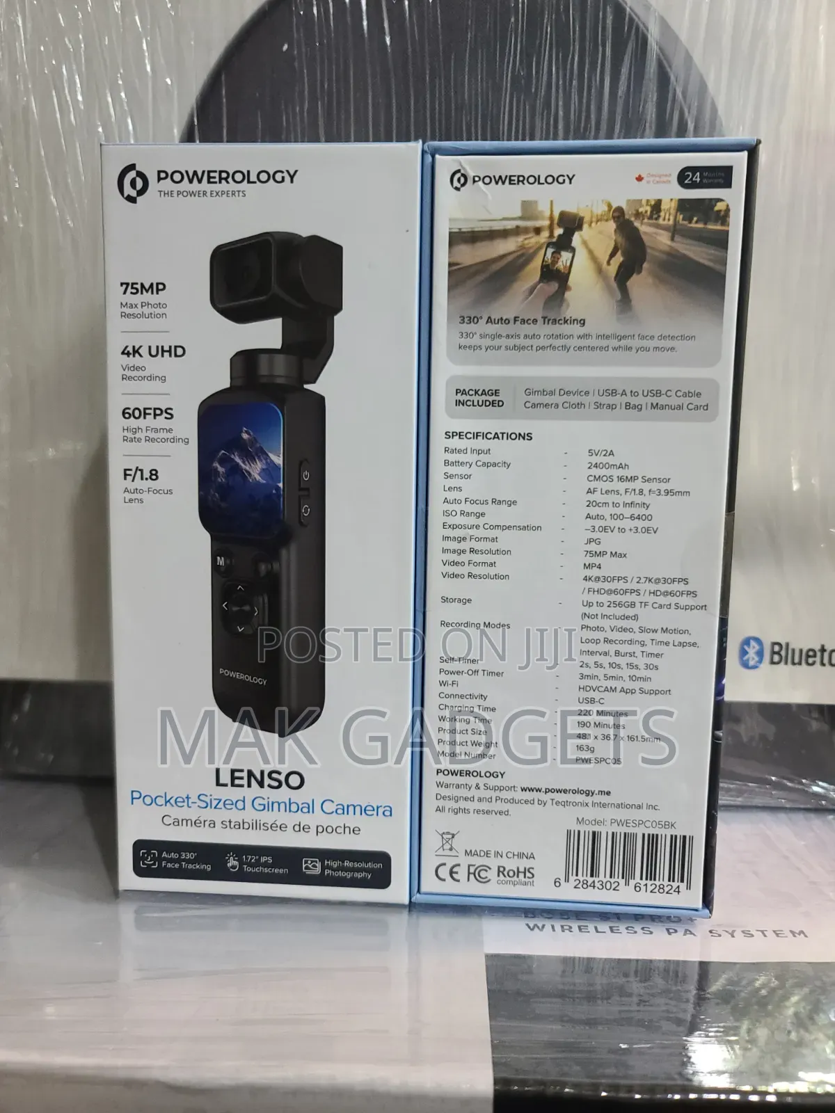 Powerology Lenso Pocket-Sized Gimbal Camera - Black