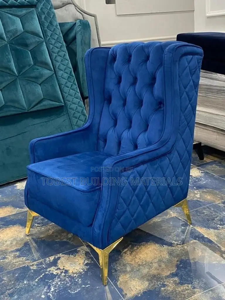 Luxury Royal Blue Velvet Tufted Wingback Accent Chair