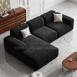 Minimalist Deep Grey / Black Fabric L-Corner Lounge Couch
