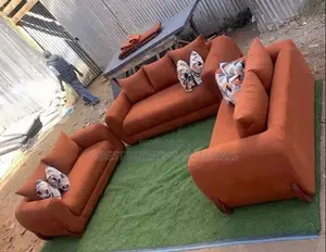 Modern Rust / Burnt Orange Living Room Furniture Set + Accent Pillows