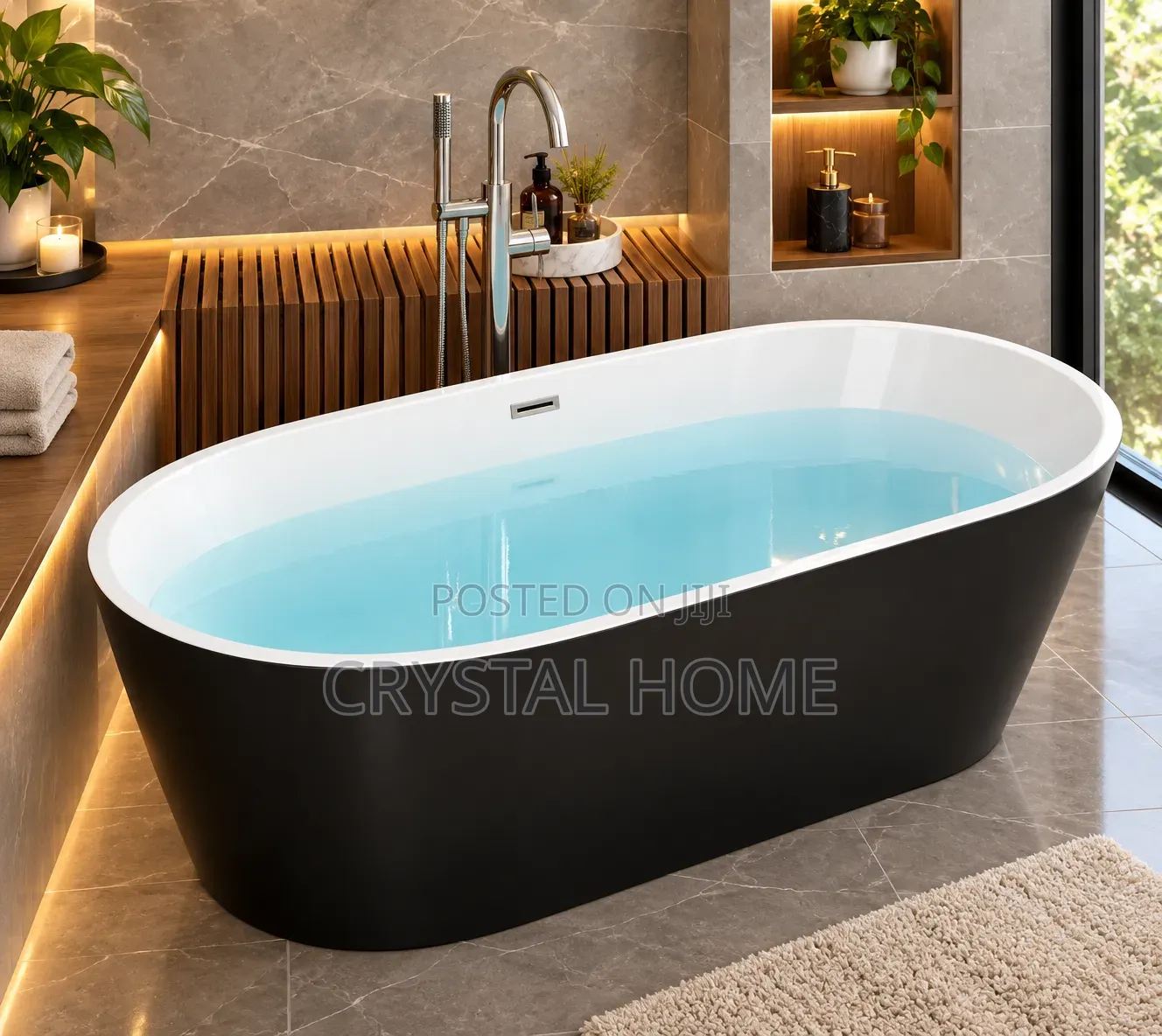 Luxury Freestanding Black Bathtub – Modern Spa Bathroom Elegance