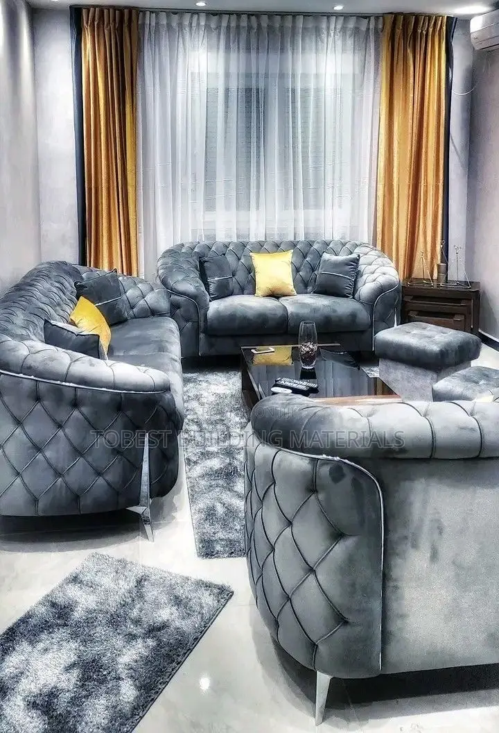 Modern Slate Grey Chesterfield-Style Complete Living Room Suite