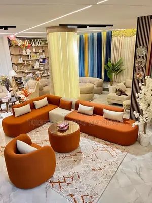 Modern Rust Orange Modular L-Shaped Sectional Sofa Set + Table