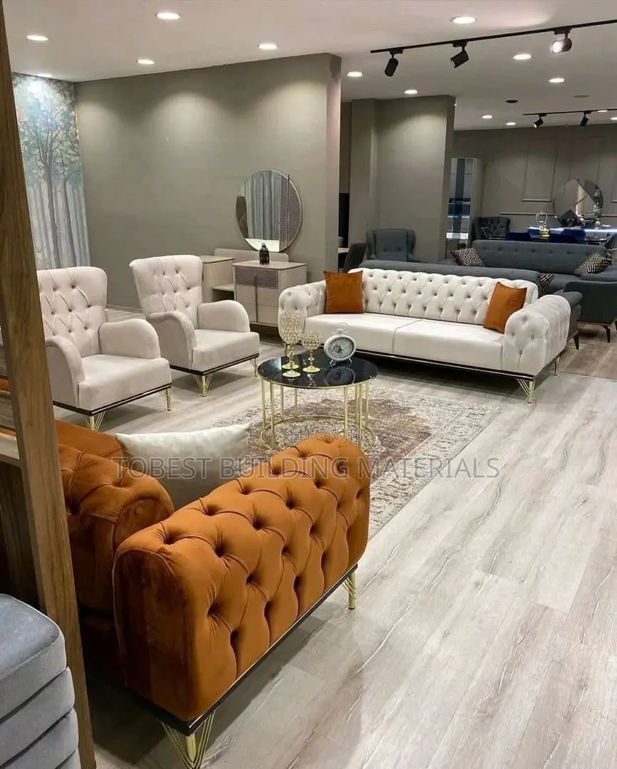 Luxury Two-Tone Cream and Rust Orange Chesterfield Living Room S