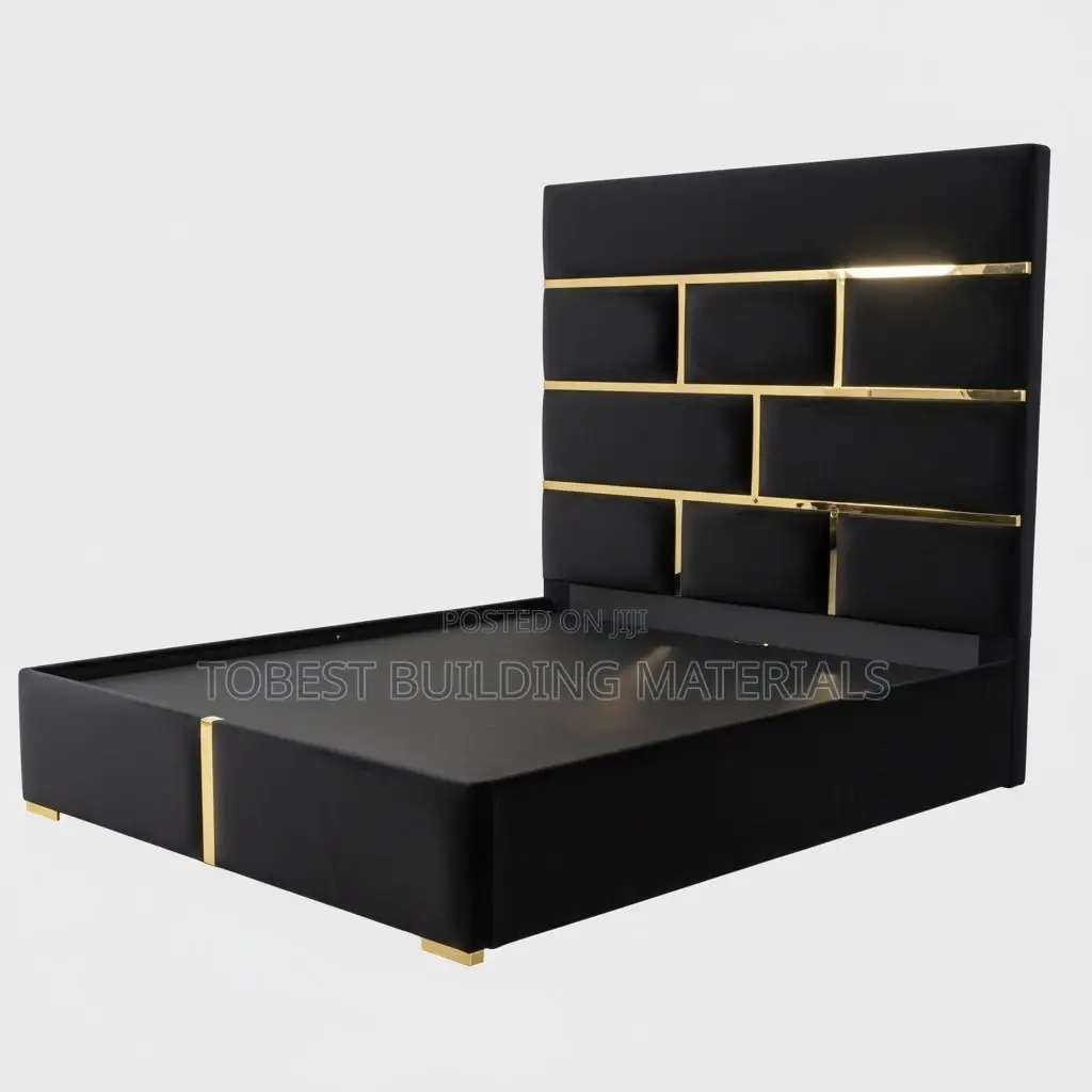 Luxury Black and Gold Geometric Upholstered Bed Frame