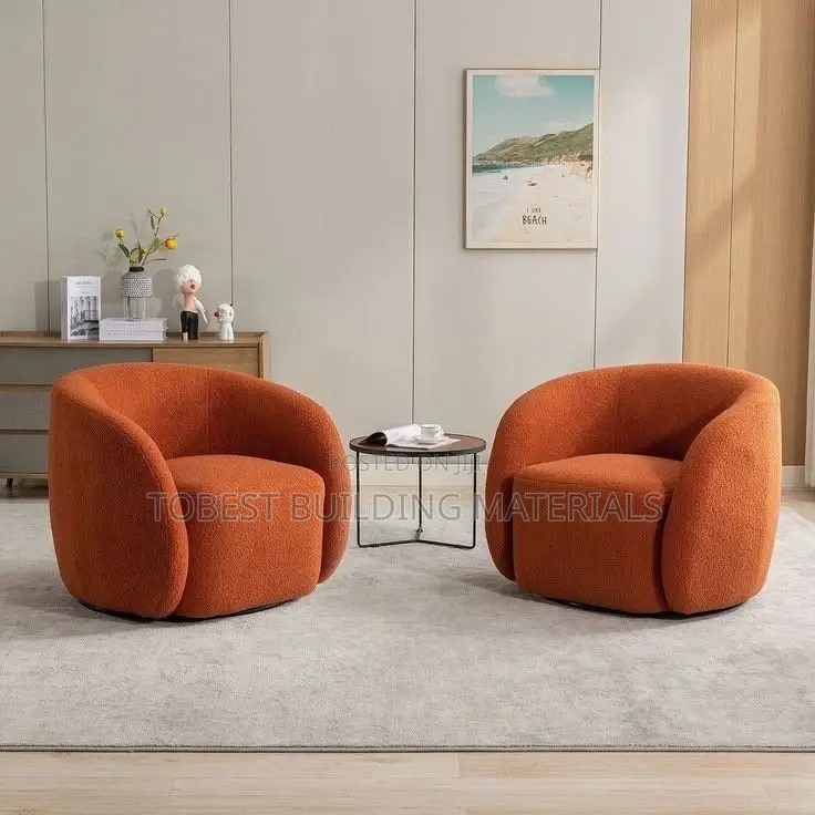 Modern Rust Orange Bouclé Swivel Accent Armchairs (Set of 2)
