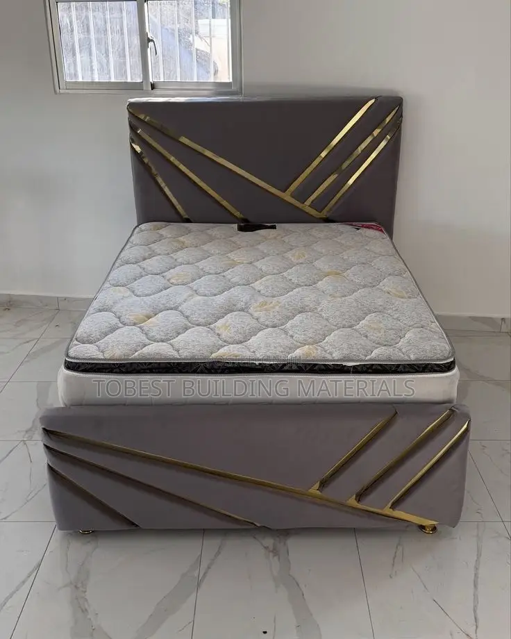 Luxury Grey & Gold Geometric Upholstered Bed Frame