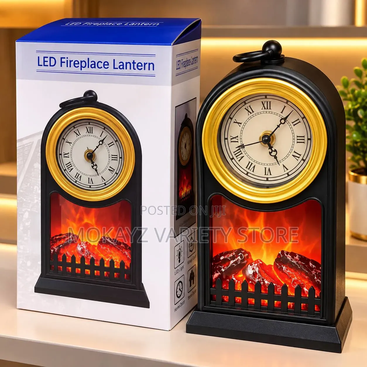 Vintage Led Fireplace Lantern Antique Style With Clock (Decorative )