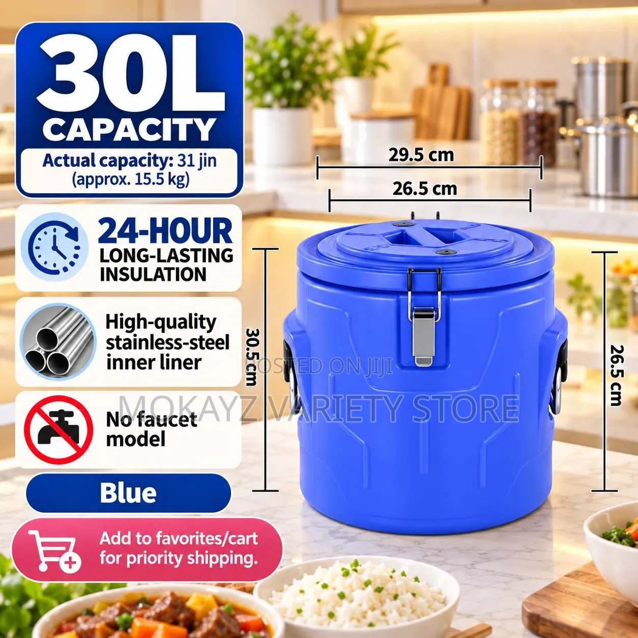 24hrs 30l Heavy Duty Stainless Steel Inner Warmer/Cooler
