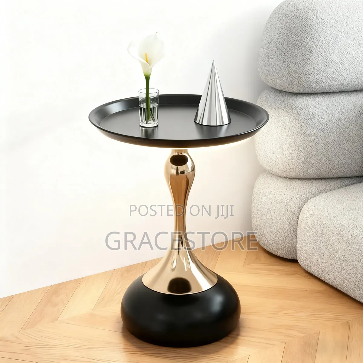 Modern Round Side Stool With Gold Pedestal Base