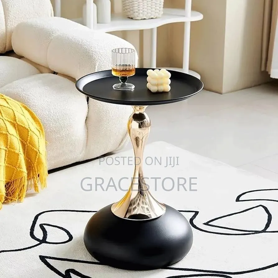 Modern Round Side Stool With Gold Pedestal Base