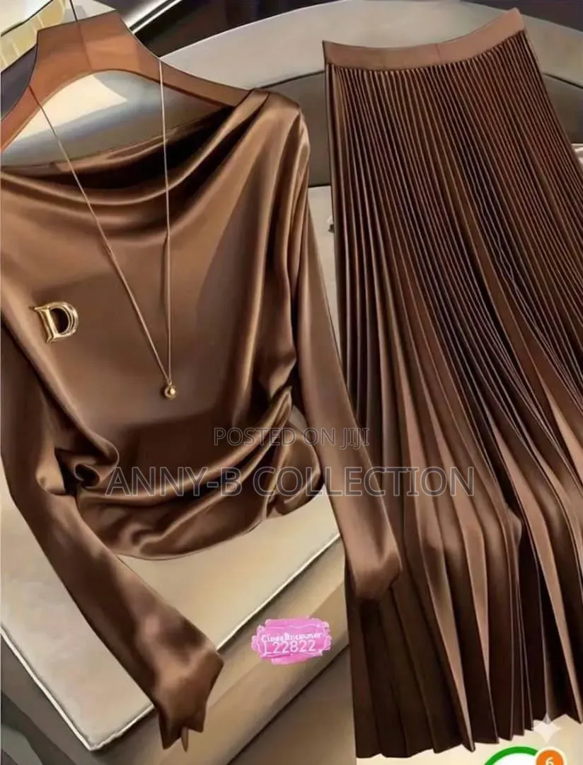 Brown Ladies Pleated Skirt and Top