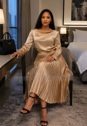 Brown Ladies Pleated Skirt and Top