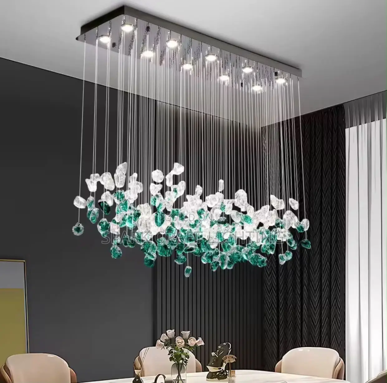 Luxury Green & Clear Crystal LED Living Room | Dining Chandelier