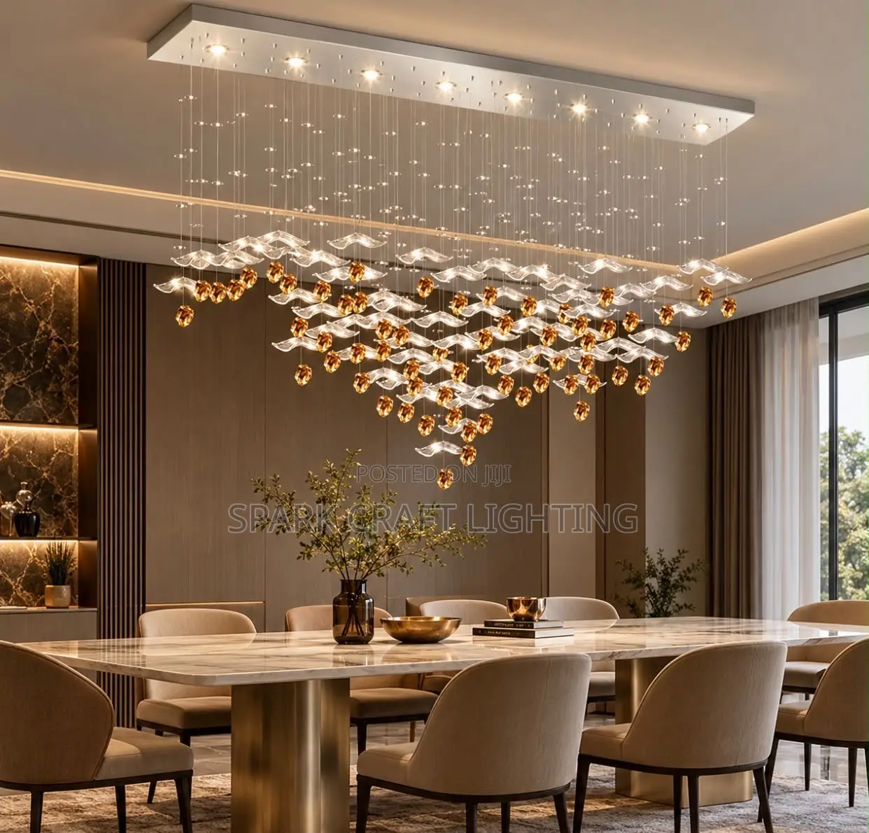 Luxury Dining Chandelier Gold & Crystal Cascade LED
