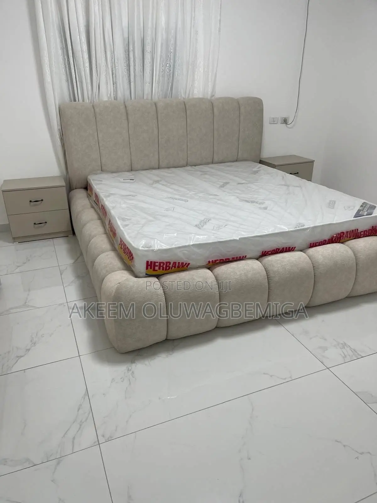 4.5by6 Premium Upholstery Bedframe With Vertical Paddings With Bedside