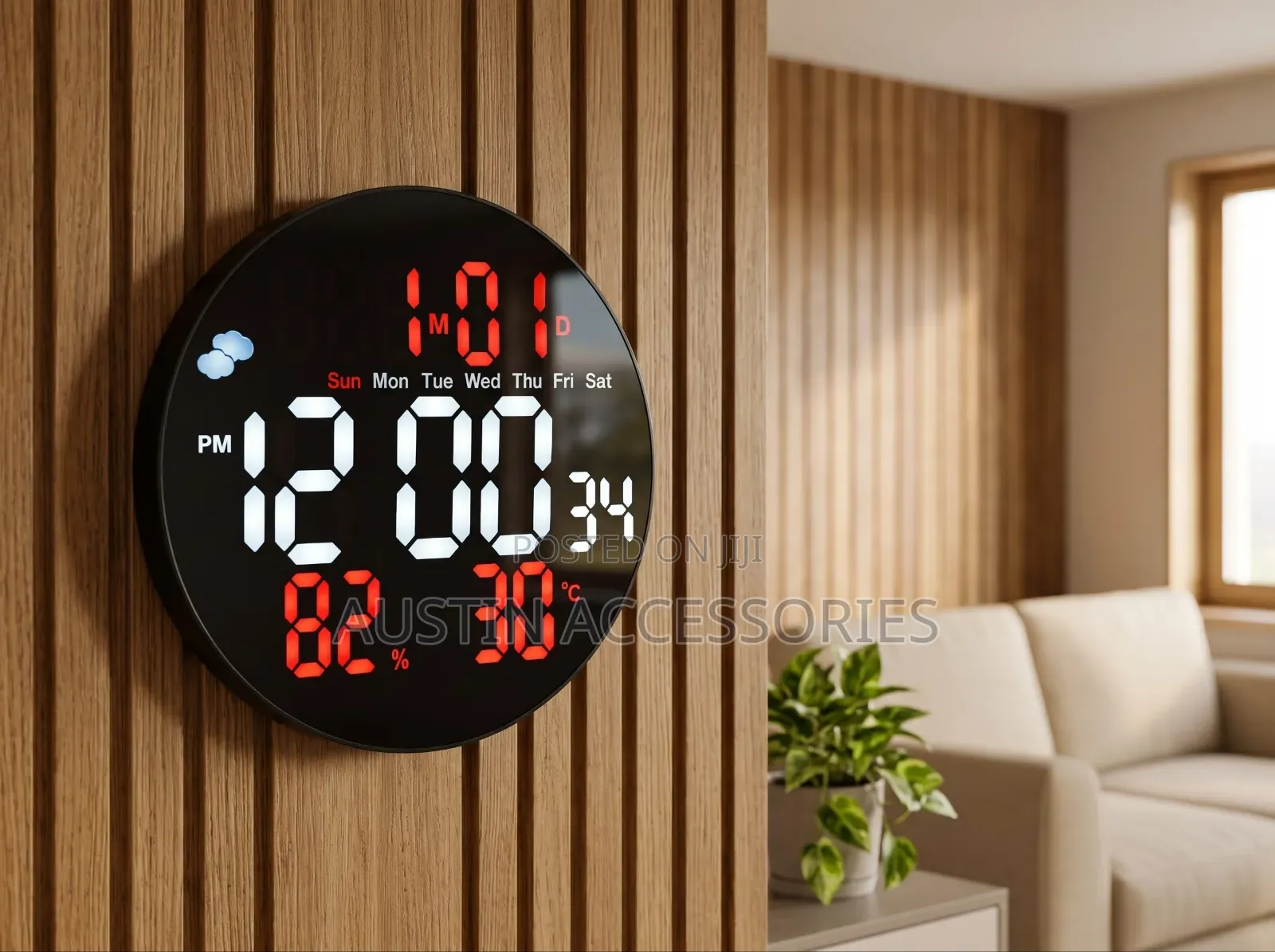 Gaosiio Round LED Digital Wall/Table Top Clock With Remote & Temp
