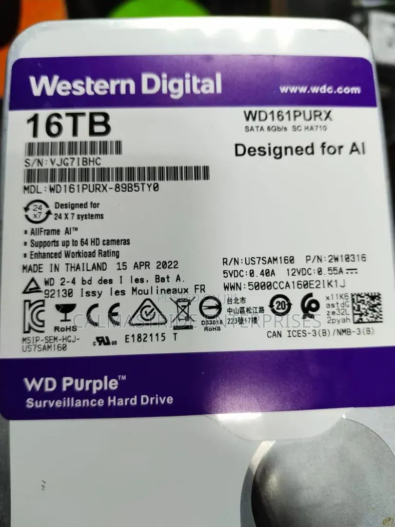 WD Purple Surveillance Hard Drive 16TB