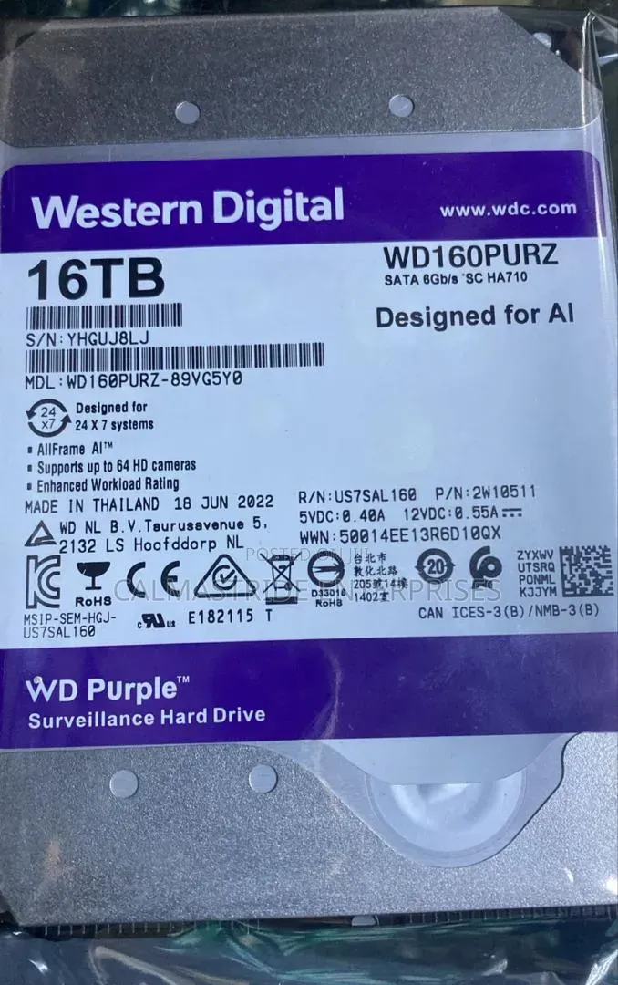 WD Purple Surveillance Hard Drive 16TB