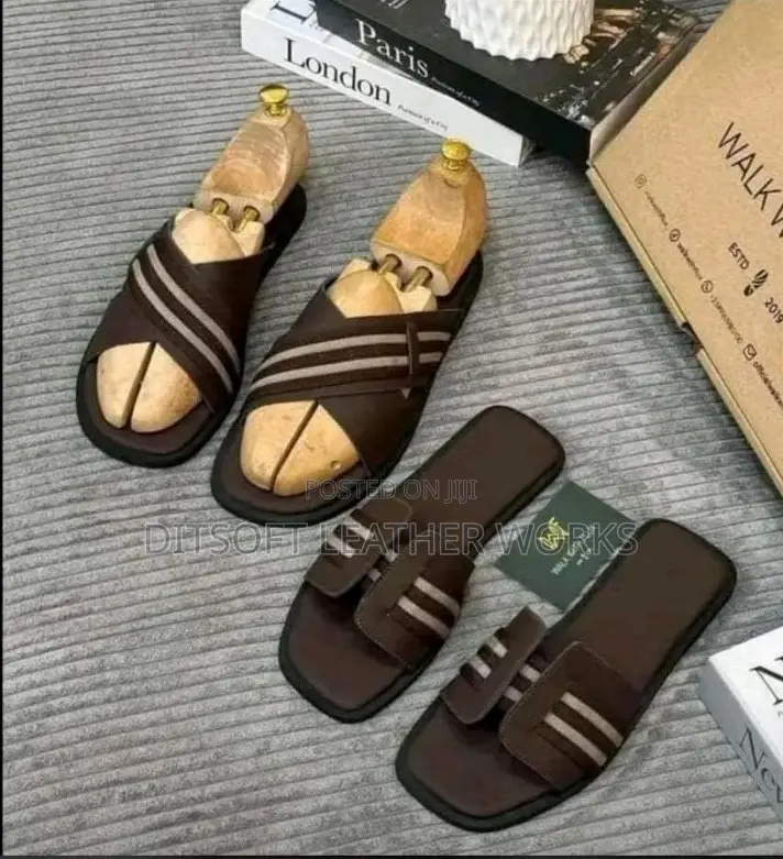 Nisex Brown Leather Pam Slippers – His & Hers Couple Set