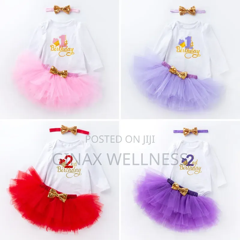 3-Piece Baby Girls 1st and 2nd Birthday Outfit With Headband (12-18m)