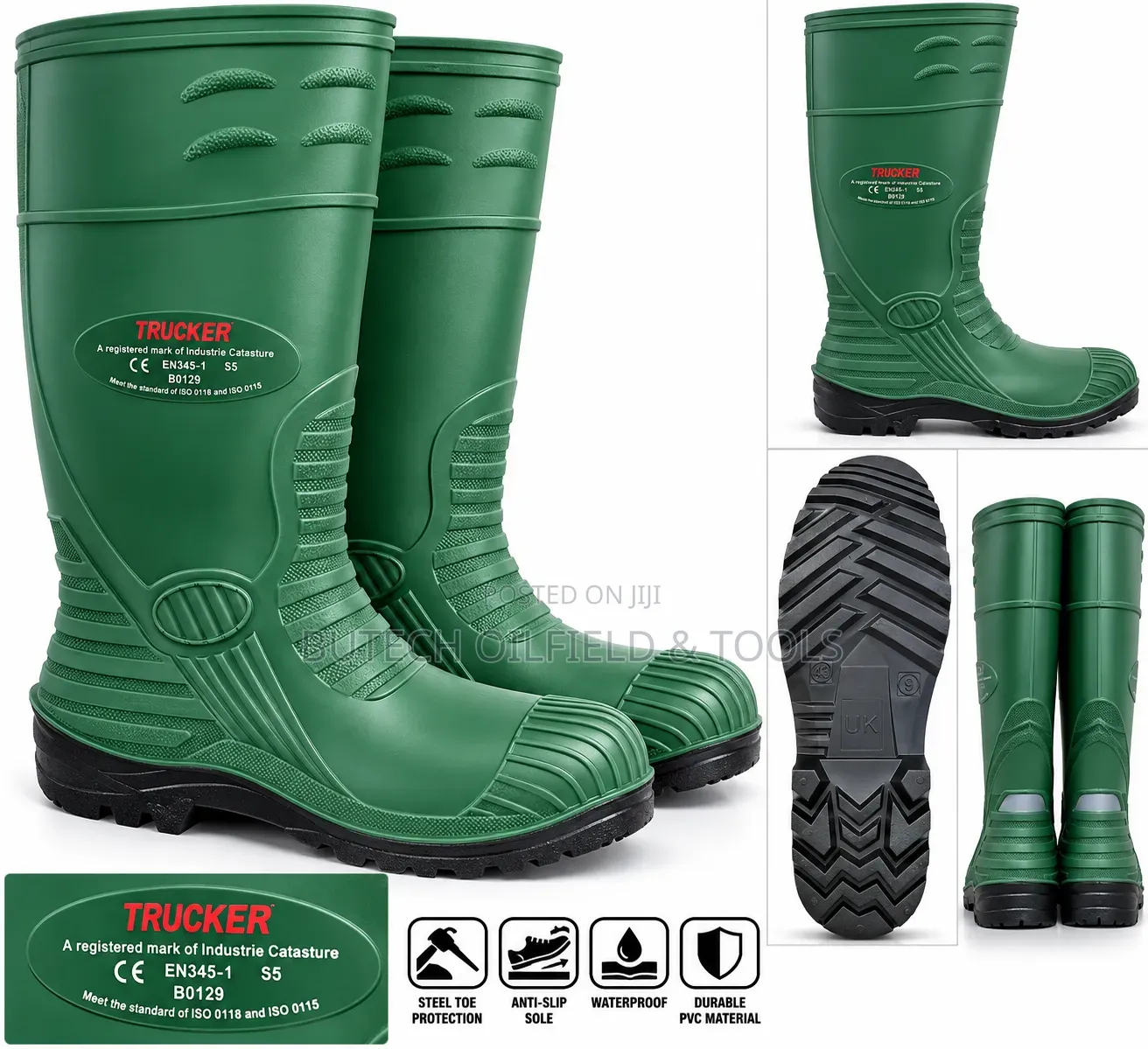 Trucker Green PVC Safety Gumboots – Steel Toe Work Boots