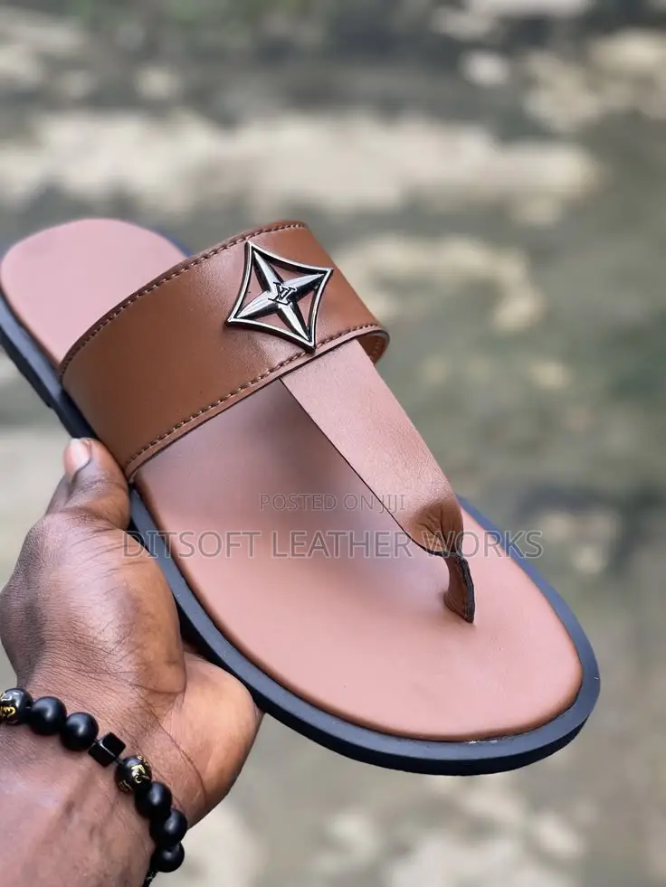 Men's Brown Leather Pam Slippers