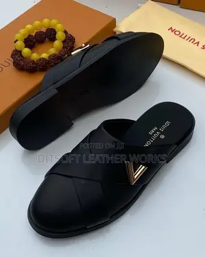 Premium Black Leather Half Shoe Pams With Gold Emblem