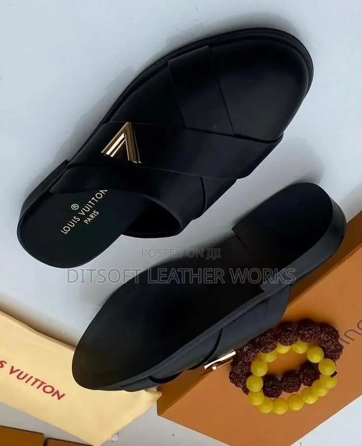 Premium Black Leather Half Shoe Pams With Gold Emblem