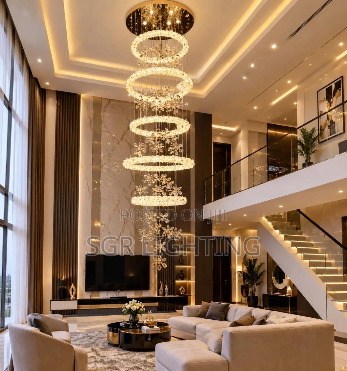 Luxury Living Room Crystal Chandelier for High Ceiling Spaces