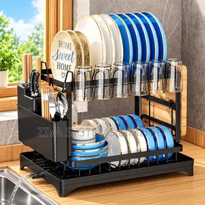 2-Tier Dish Drying Rack With Drainage & Cutlery Holder