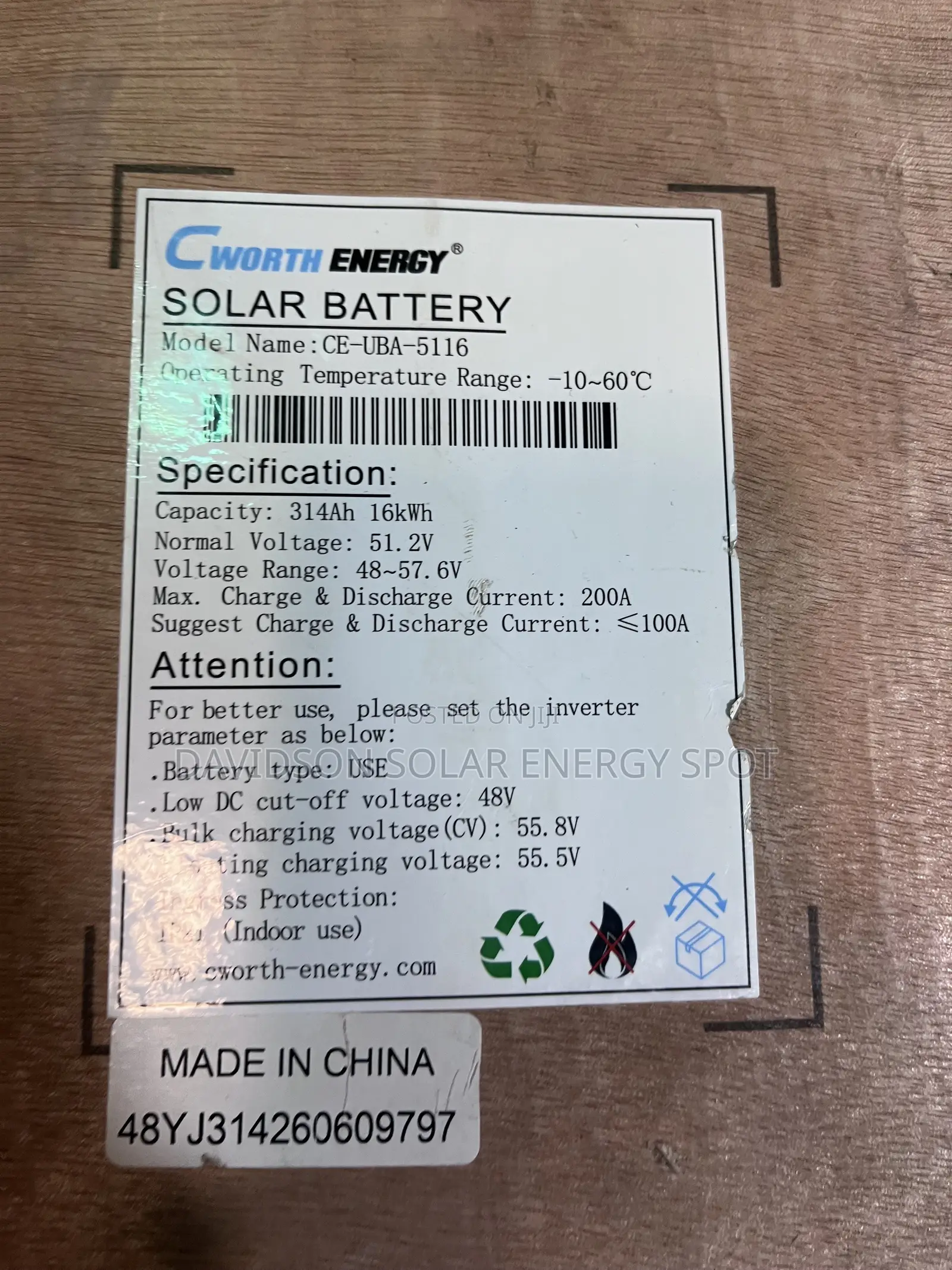 16kwh 48v Cwroth Solar Lithium Ion Battery