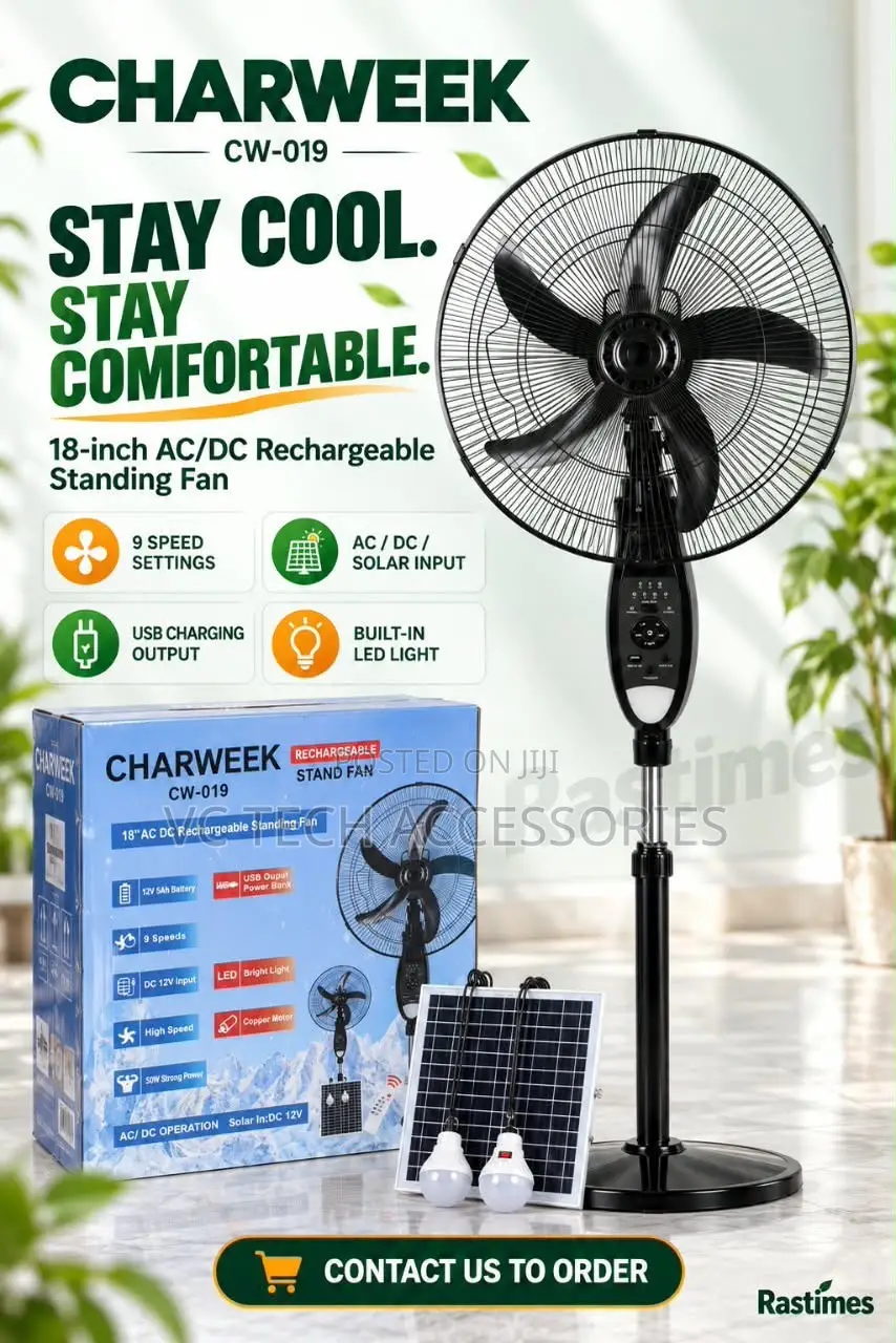 Charweek 18”AC/Dc Rechargeable Standing Fan