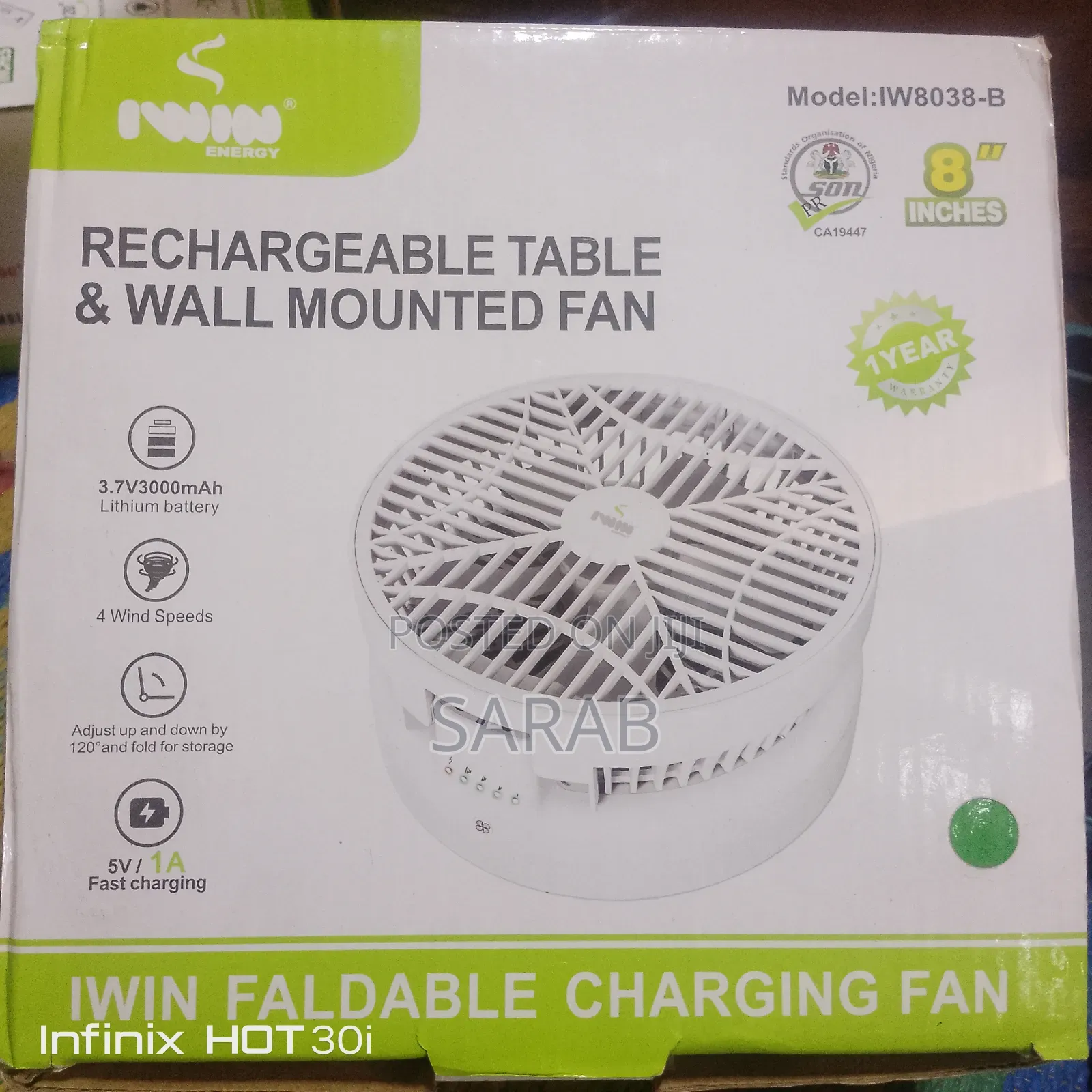 Rechargeable Table and Wall Mounted Fan 2