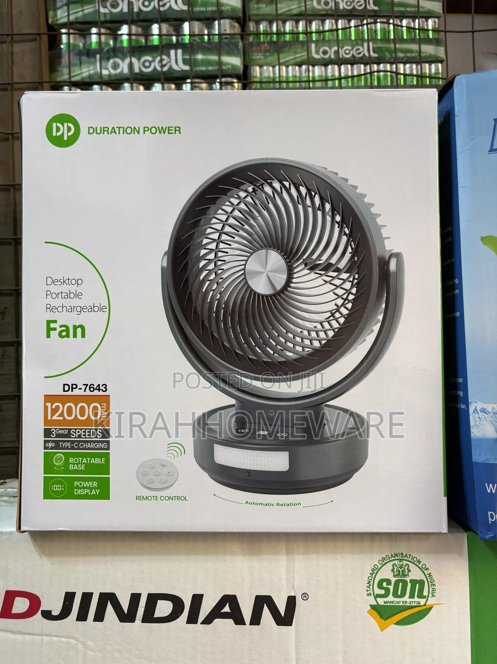 Dp Desktop Rotation Rechargeable Fan With Remote Control