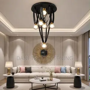 Nordic Lamp BlackLeather Glass Ceiling Chandelier Living Room Bedroom